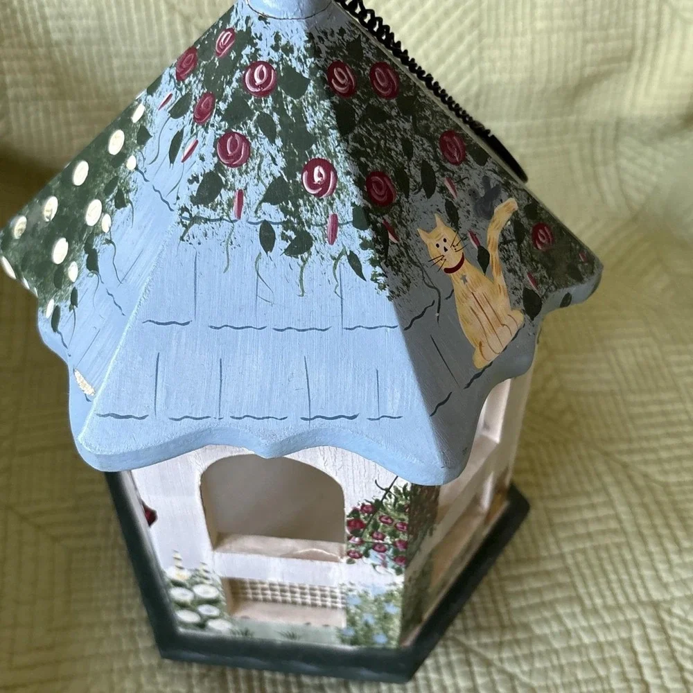 Kathy Hatch Wooden Garden Cat-Themed Hanging Gazebo Decor Hand Painted Detailed